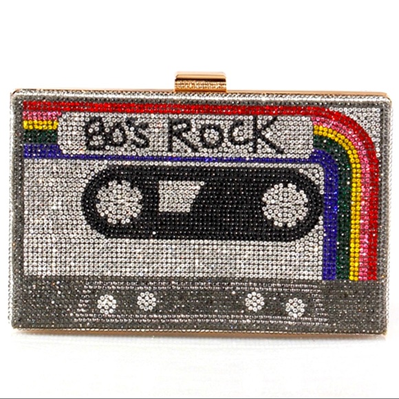 Insanely cool rhinestone covered box clutch “80s Rock” NEW - Picture 3 of 6